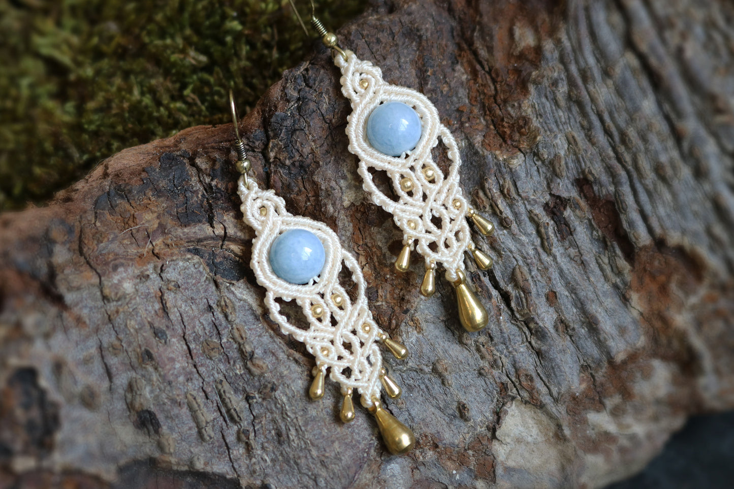 Boho-Chic Blue Chalcedony Macramé Earrings