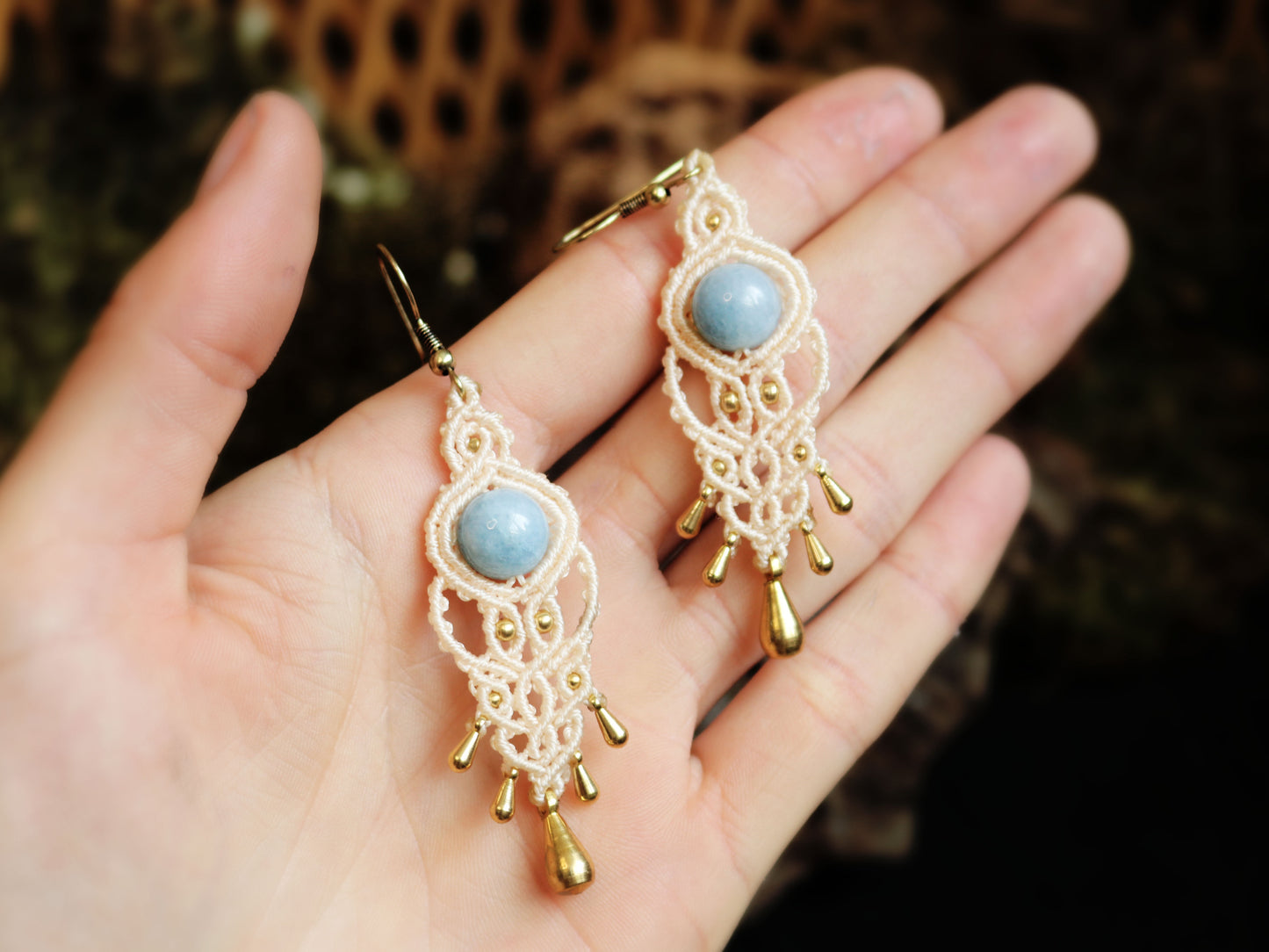 Boho-Chic Blue Chalcedony Macramé Earrings