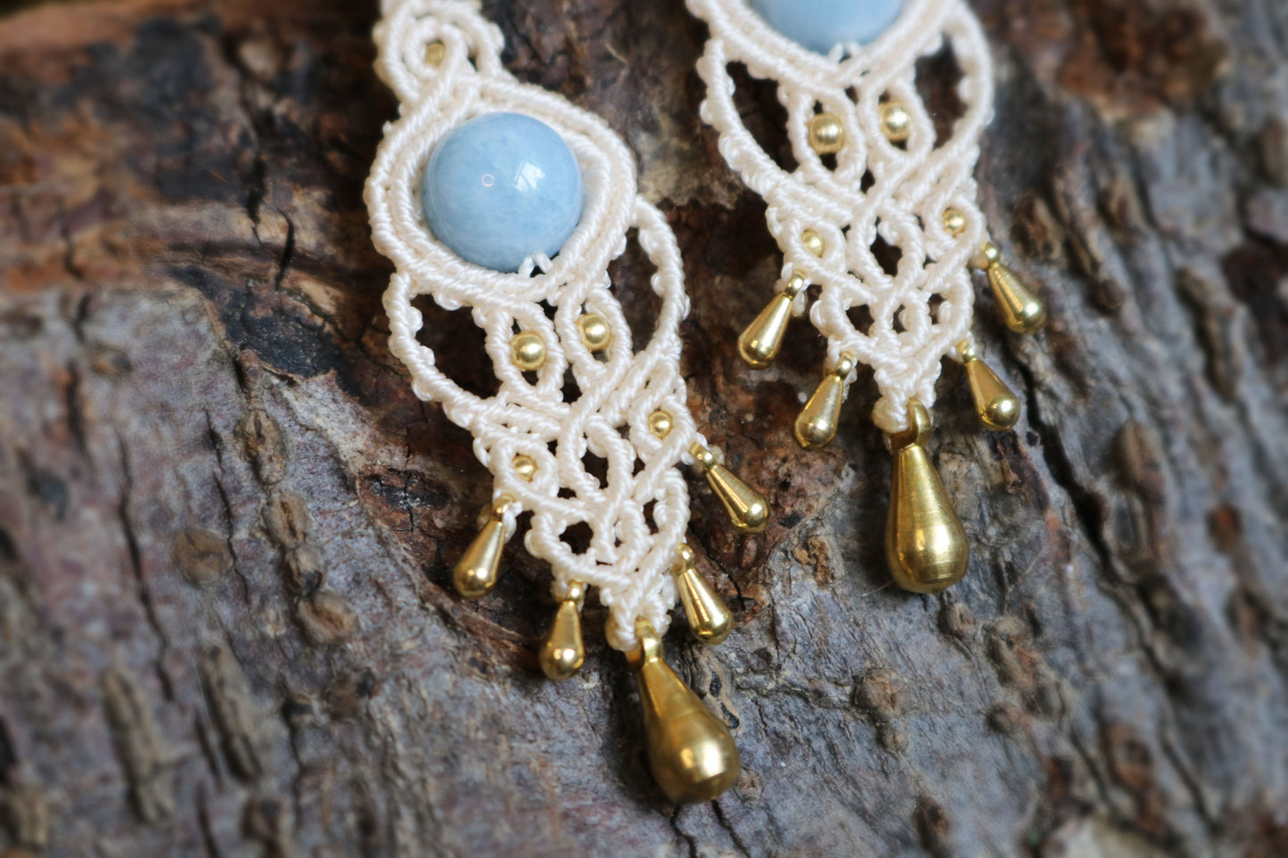 Boho-Chic Blue Chalcedony Macramé Earrings