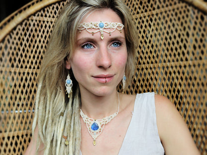 Elegant Blue Chalcedony Choker and Headpiece