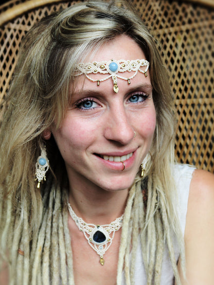 Elegant Blue Chalcedony Choker and Headpiece