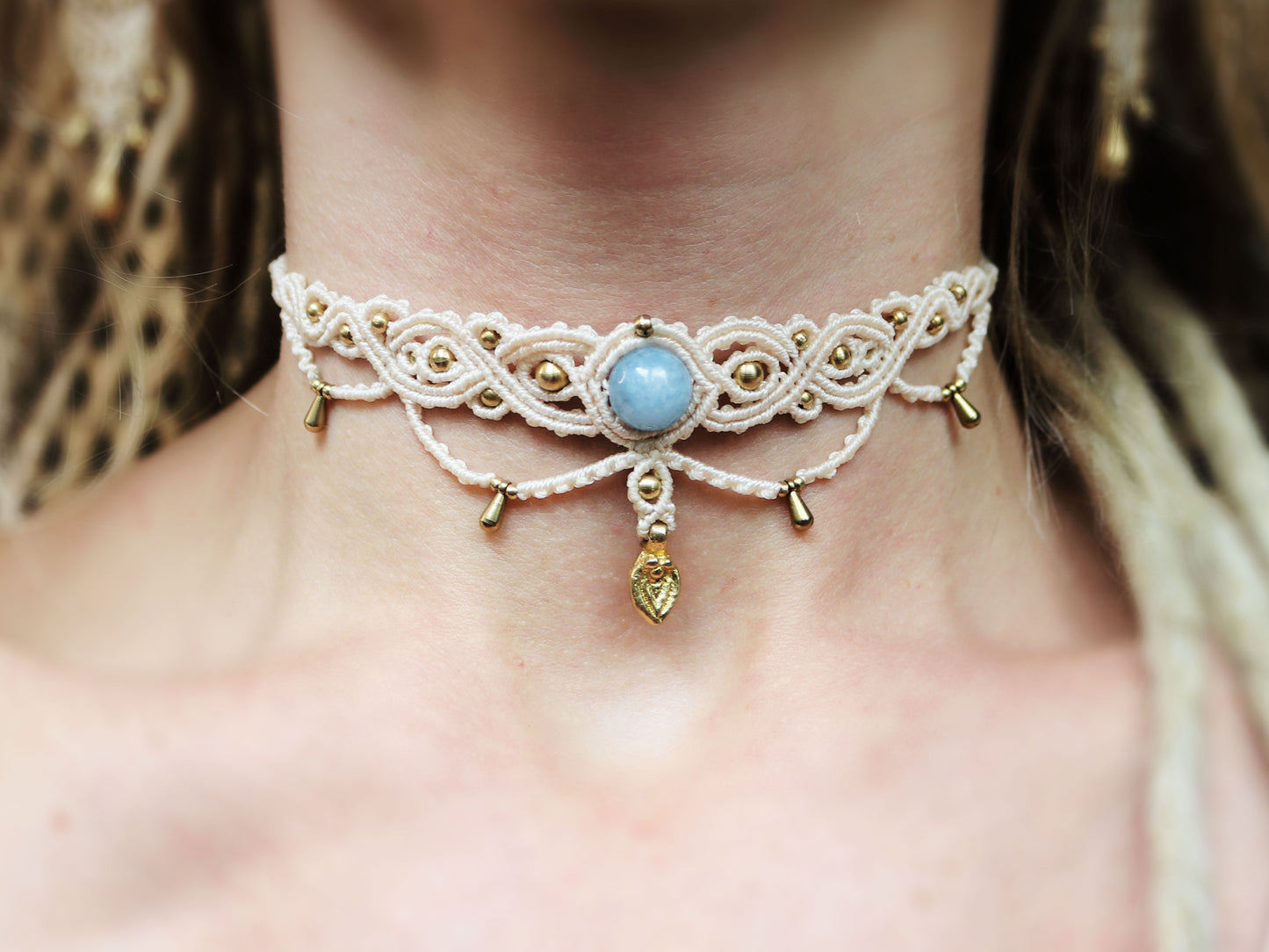 Elegant Blue Chalcedony Choker and Headpiece