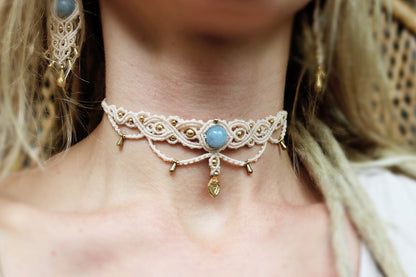 Elegant Blue Chalcedony Choker and Headpiece