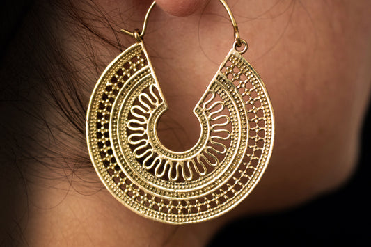 Golden Crescent Mandala Earrings