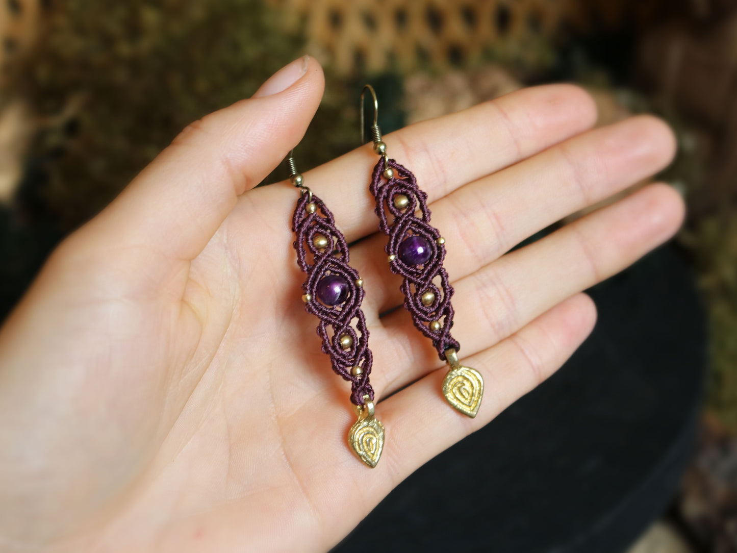 Amethyst Leaf Drop Earrings