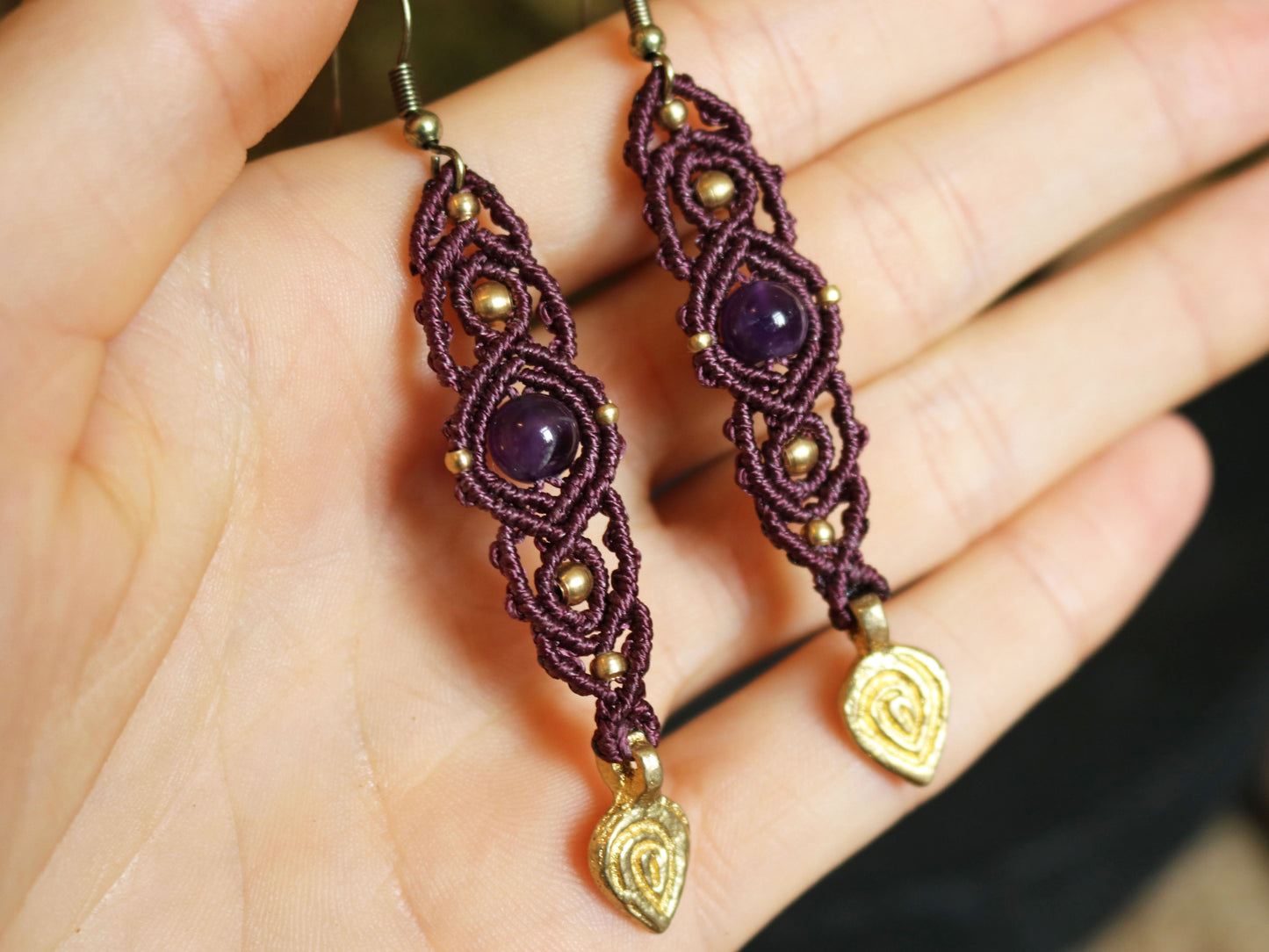 Amethyst Leaf Drop Earrings