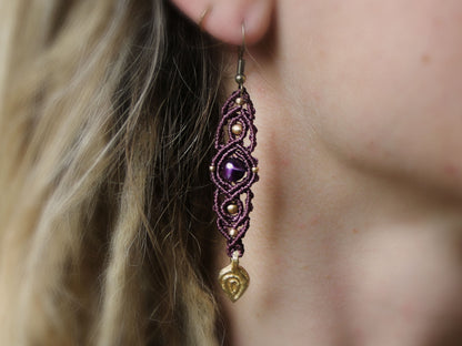 Amethyst Leaf Drop Earrings