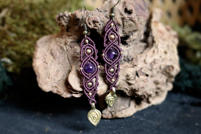 Amethyst Leaf Drop Earrings