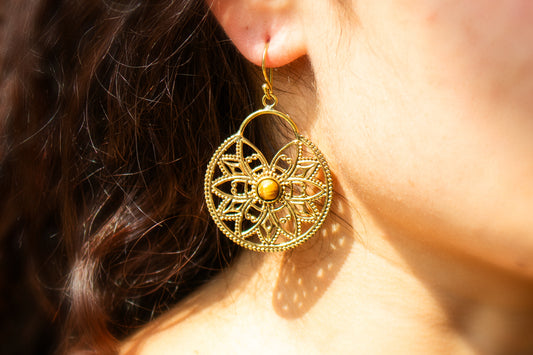 Golden Mandala Earrings with Tiger’s Eye