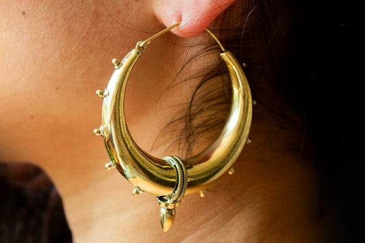 Tribal Hoop Earrings with Stud Accents - Large