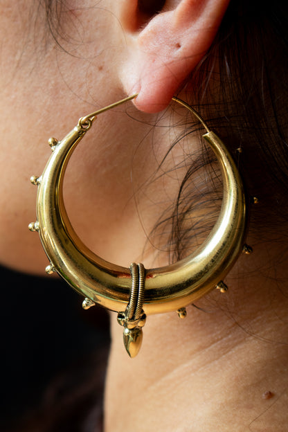 Tribal Hoop Earrings with Stud Accents - Large