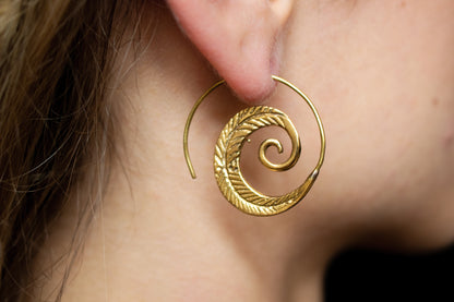 Brass Spiral Fern Earrings