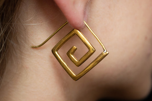 Geometric Brass Spiral Earrings