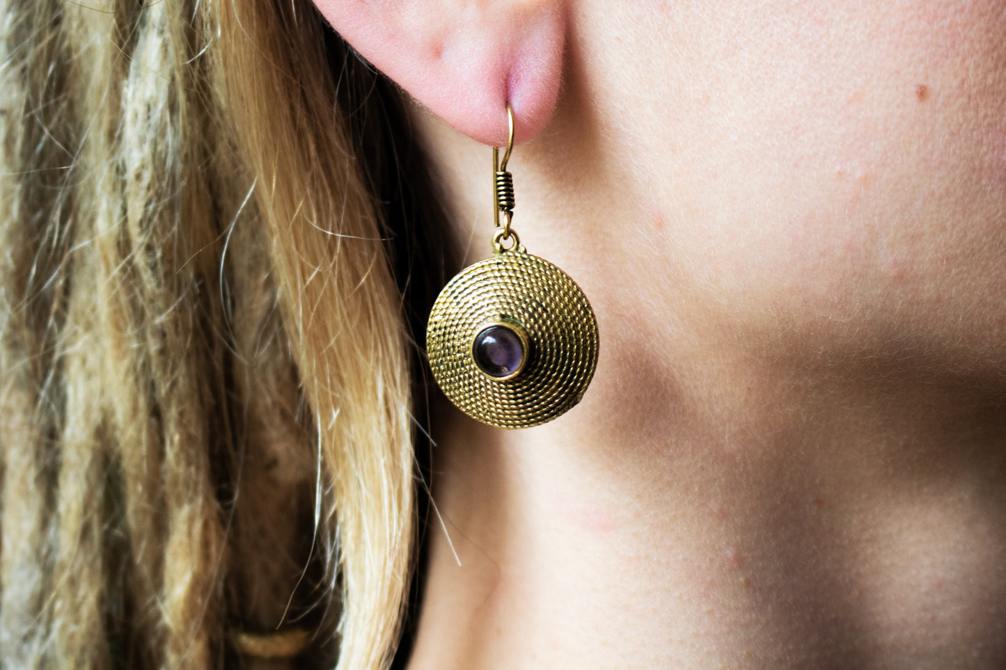 Tribal Disk Gemstone Earrings – Multiple Gemstone Variants Available