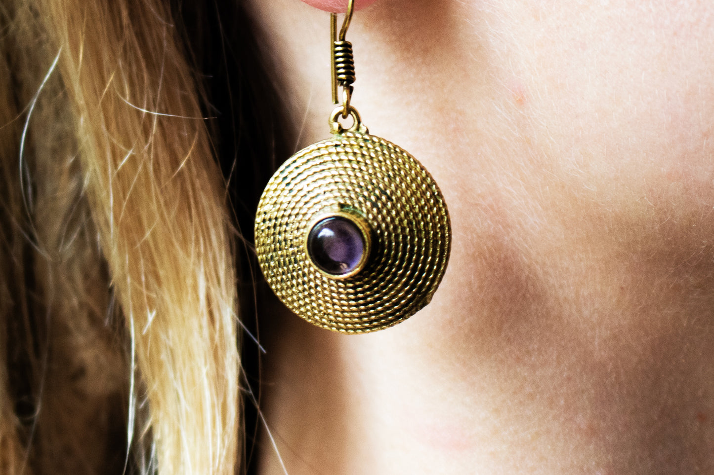 Tribal Disk Gemstone Earrings – Multiple Gemstone Variants Available