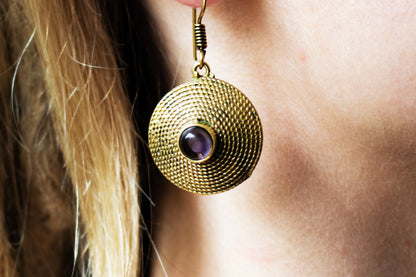 Tribal Disk Gemstone Earrings – Multiple Gemstone Variants Available