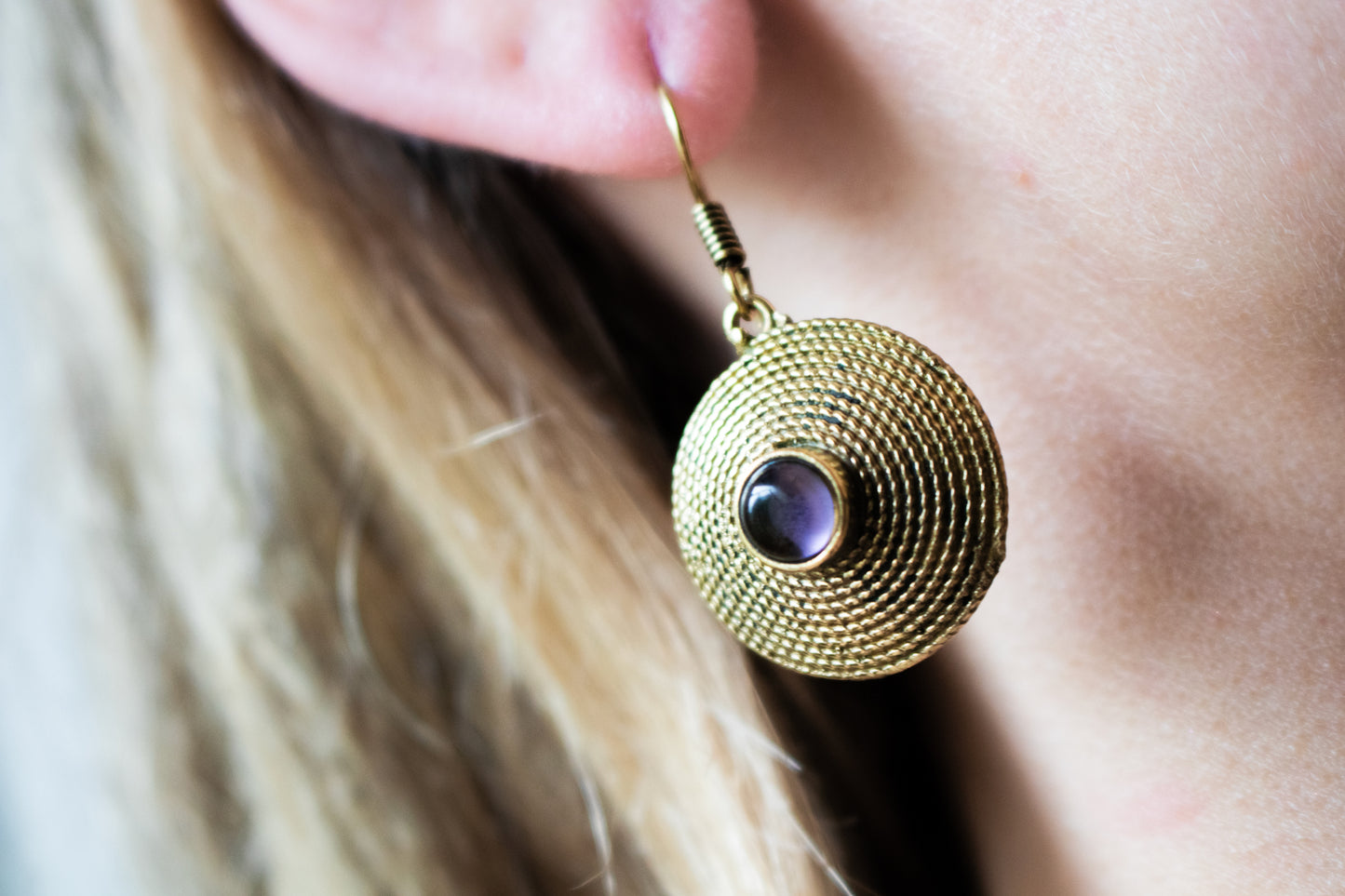 Tribal Disk Gemstone Earrings – Multiple Gemstone Variants Available