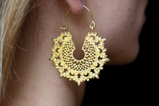 Golden Floral Hoop Earrings