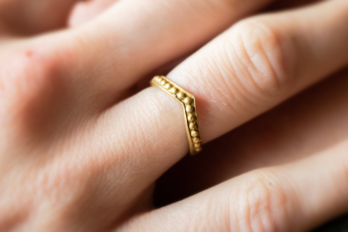 Chevron Brass Ring with Beaded Detailing