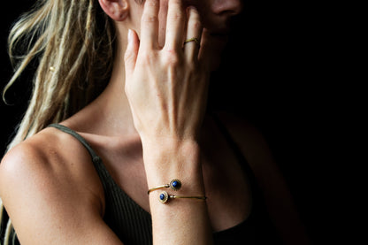 Dual Gemstone Gold Cuff Bracelet - Available in various gemstones