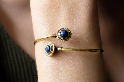 Dual Gemstone Gold Cuff Bracelet - Available in various gemstones