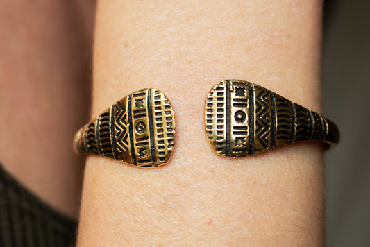 Tribal Etched Brass Cuff Bracelet