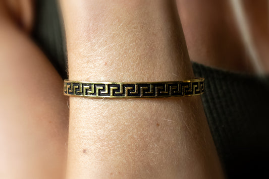 Greek Key Pattern Brass Bracelet