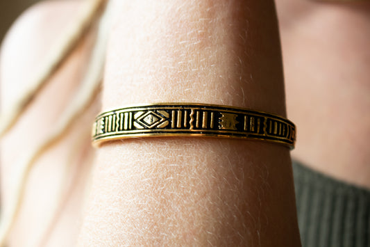 Tribal-Inspired Etched Brass Cuff Bracelet