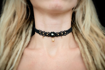 Black Obsidian drops choker & headband