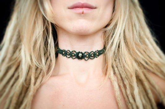 Forest Green Black Obsidian choker & headband