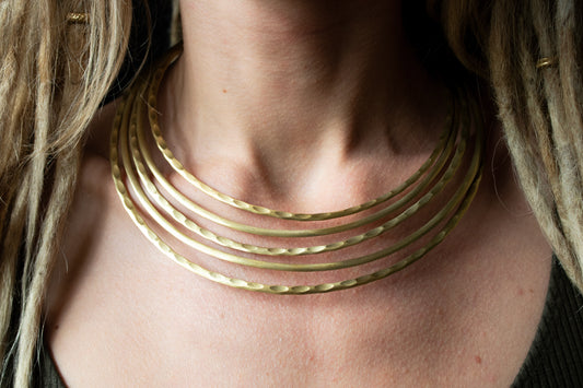 Multi-Band Hammered Gold Collar Necklace