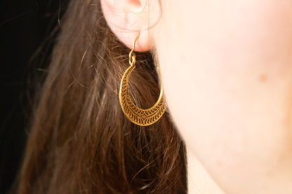 Carved Crescent Hoop Earrings