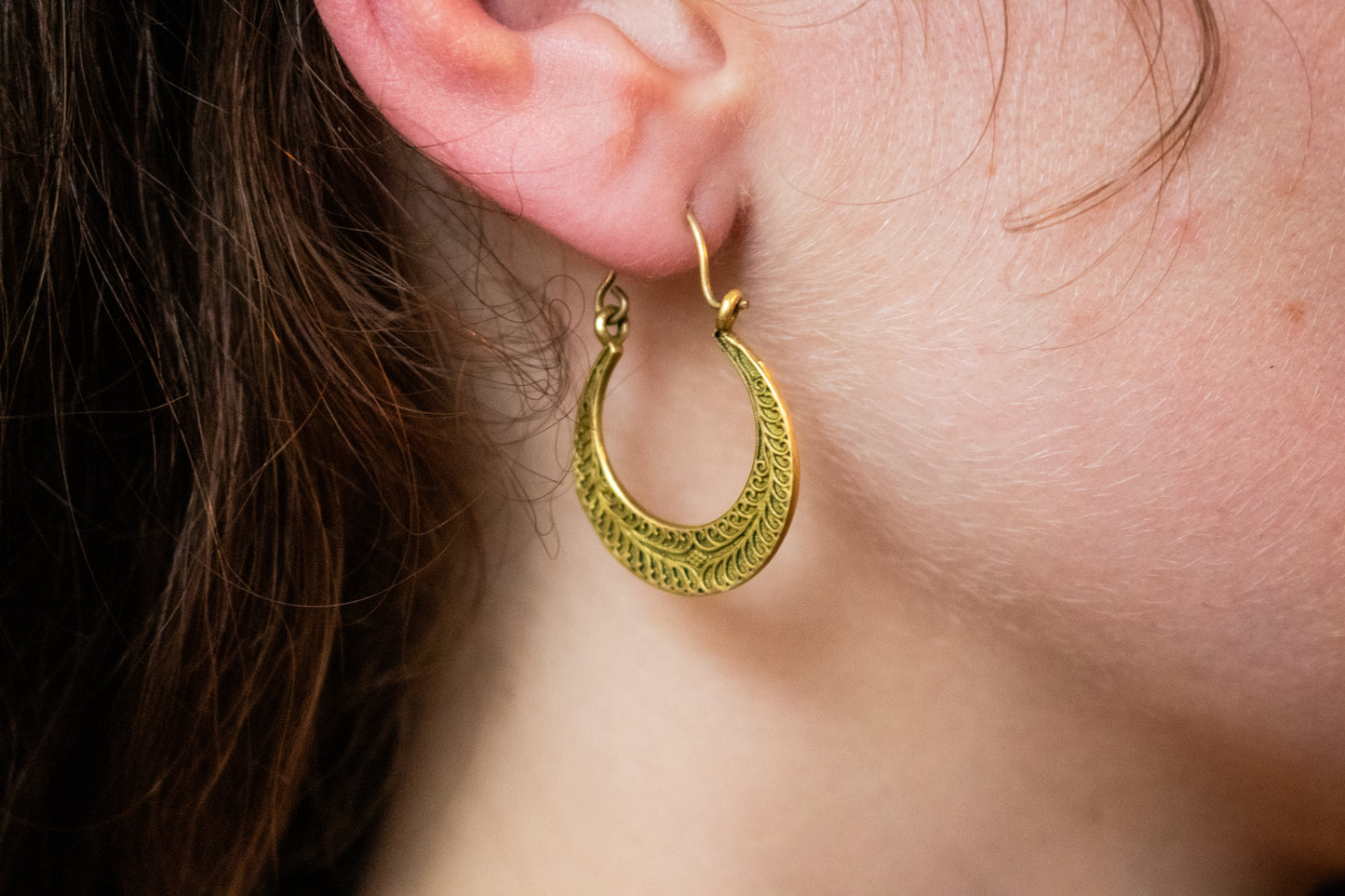 Carved Crescent Hoop Earrings