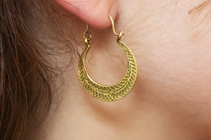 Carved Crescent Hoop Earrings